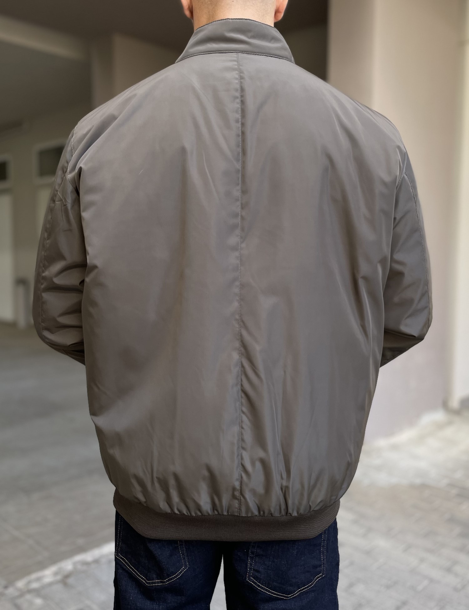 Ανδρικό χακί μπουφάν με γιακά και λάστιχο Plus Size EP492 φωτογραφία